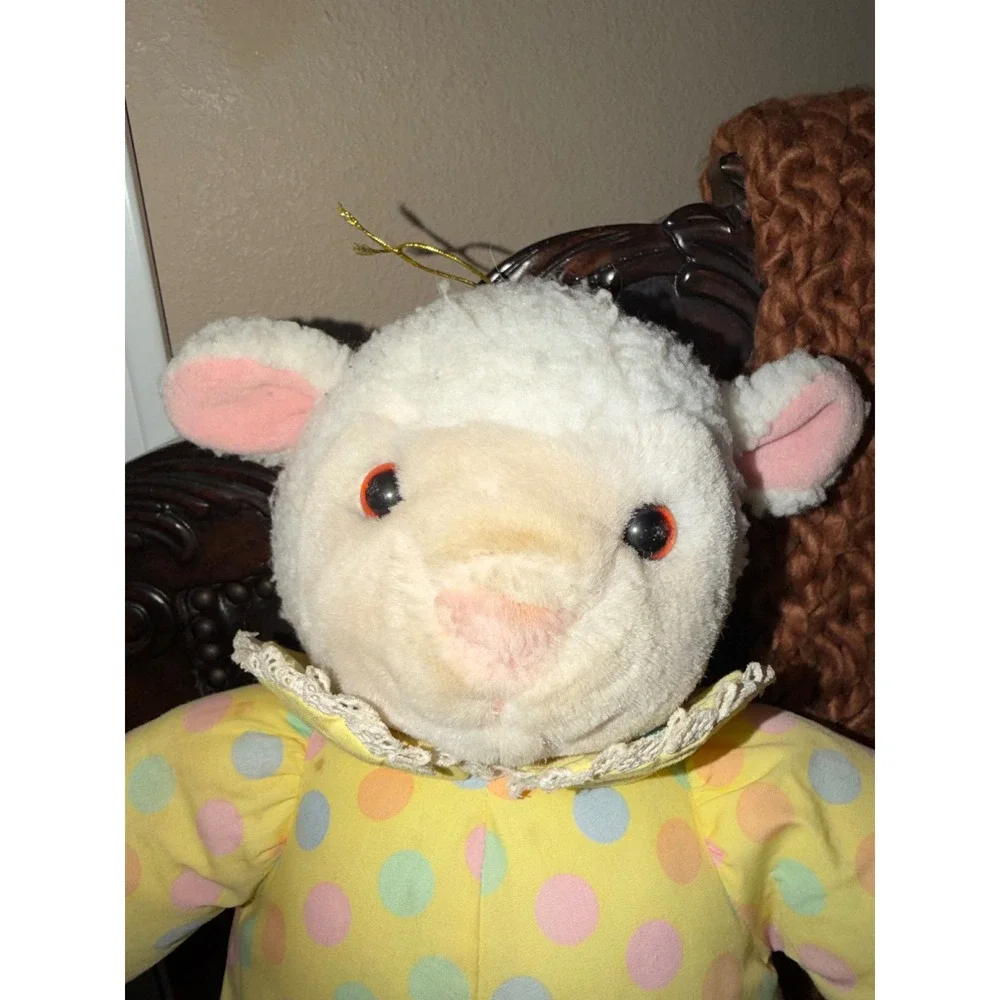 Vintage Plush Creations Lamb‎ Sheep Yellow Polka Dot Pajamas Slippers 14 Inch